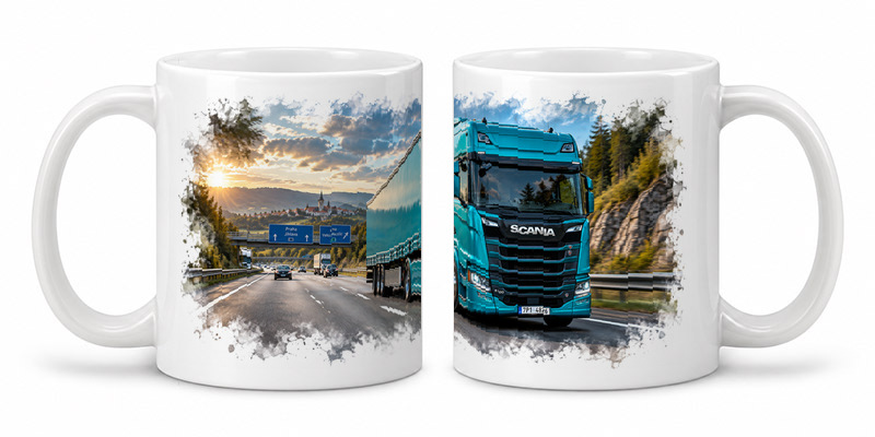 Náhled hrnku s motivem Kamion Scania na dálnici