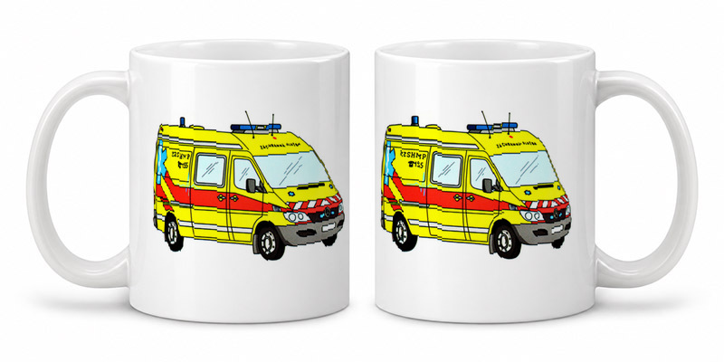 Náhled hrnku s motivem Kreslené auto záchranky (sanitka)