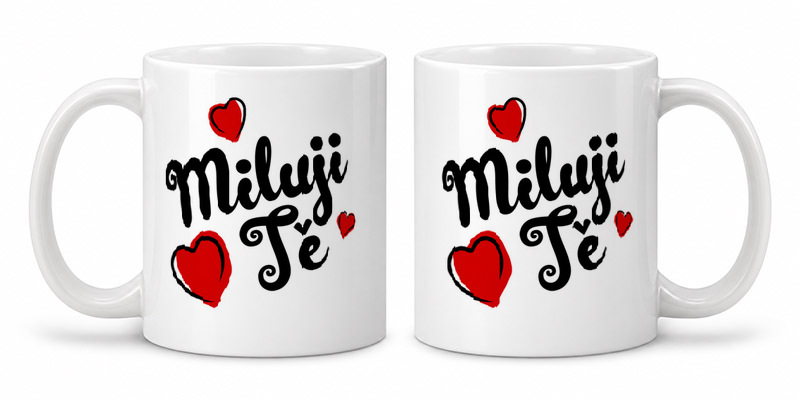Náhled hrnku s motivem Nápis Miluji tě mezi červenými srdíčky